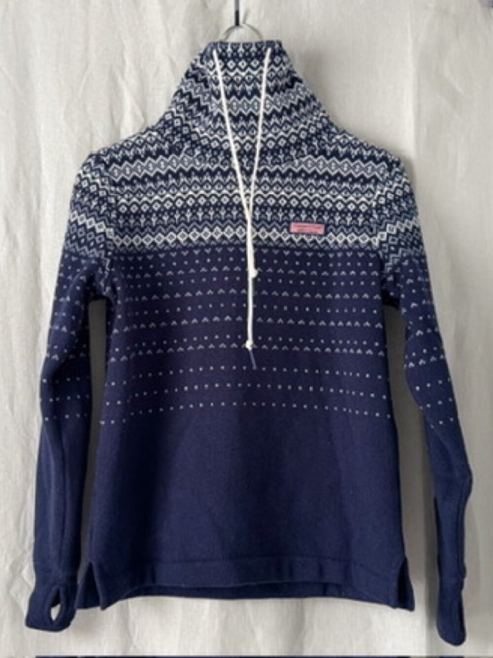 Vineyard Vines Fair Isle Funnel Neck Pullover Navy XXS